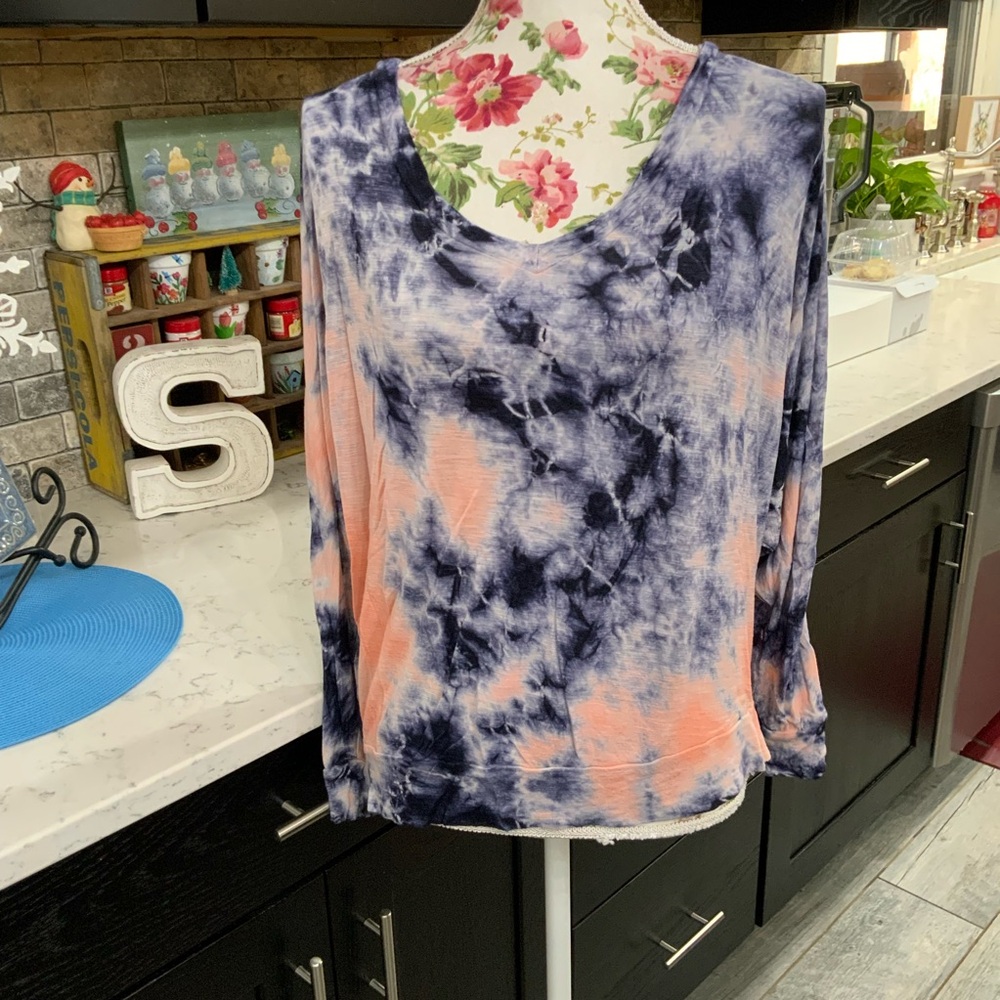 Young Fabulous & Broke Tie-Dye Blouse in Blue and Peach